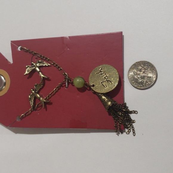 Gold-Tone "Faith" Pendant Necklace Bead Tassel Charm & Earrings Women's Jewelry - Picture 6 of 8